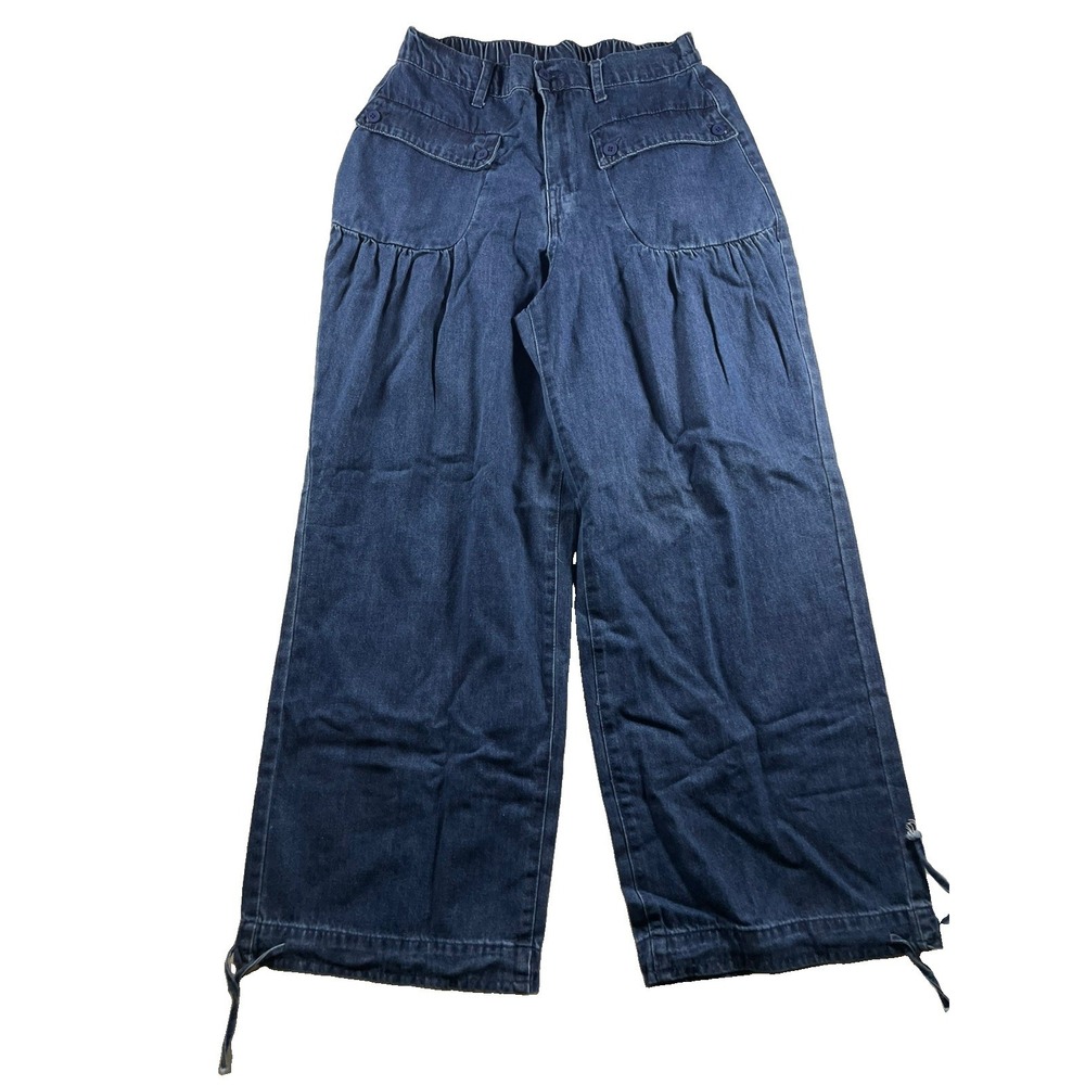 Yoeasy Mid Rise Baggy Wide Leg Balloon Jeans Drawstring Ankle Pants Women Sz M
